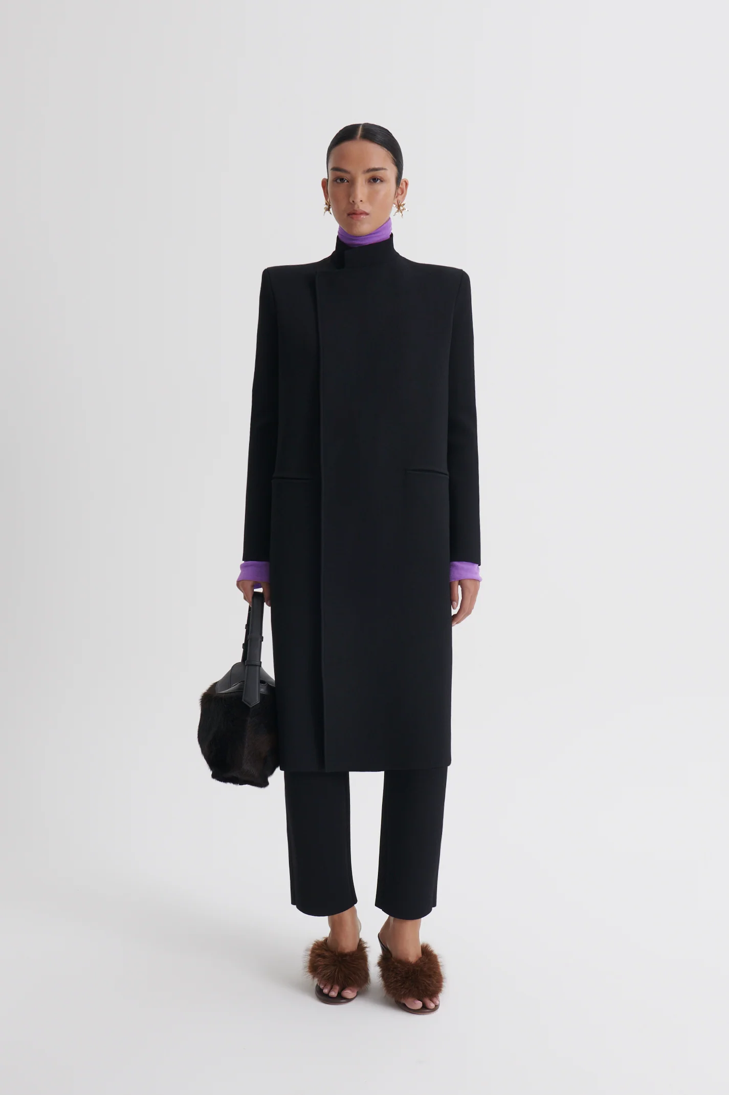 CREPE KNIT WRAP FUNNEL COAT - Image 3