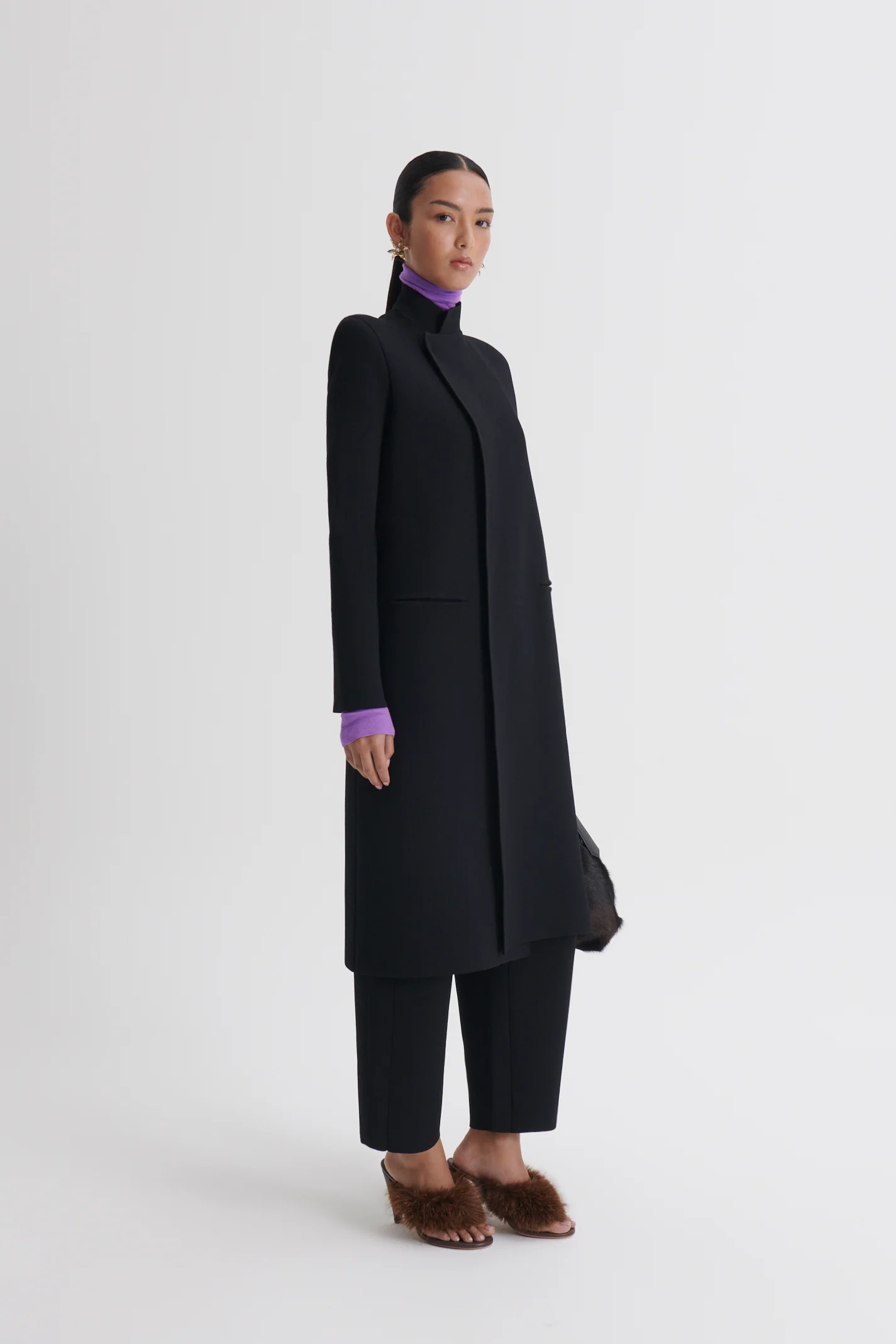 CREPE KNIT WRAP FUNNEL COAT - Image 4