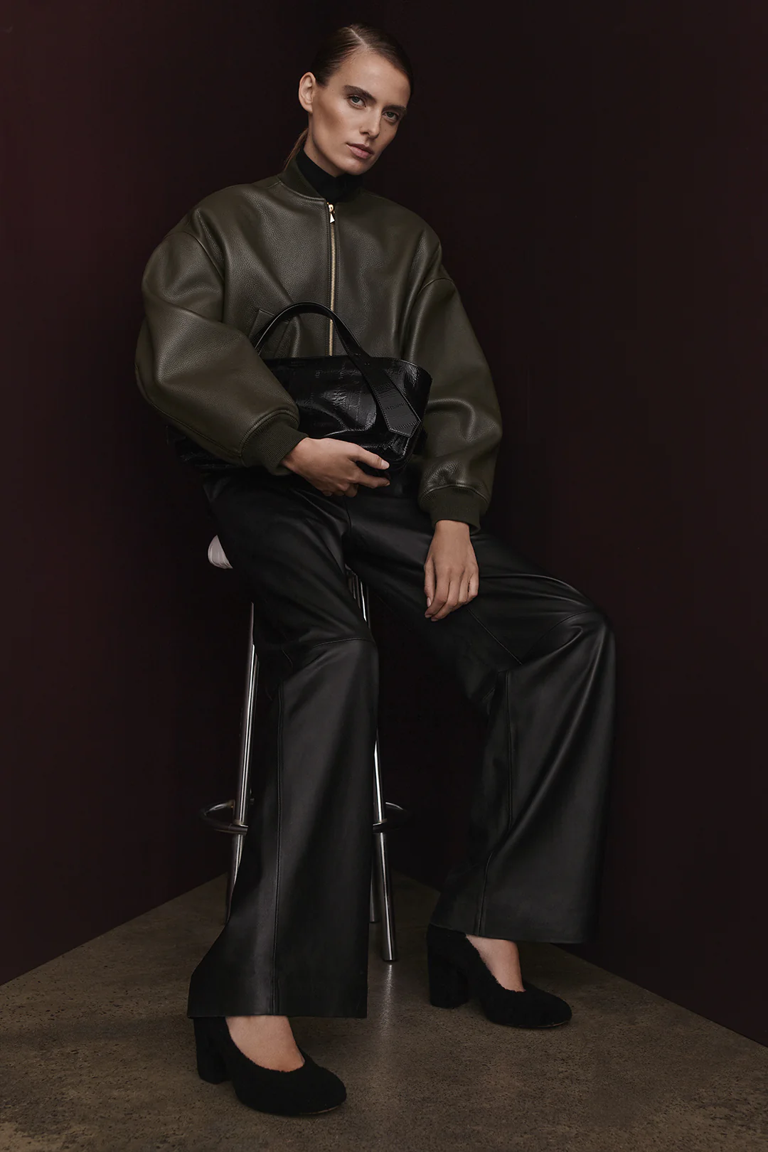 PEBBLED LEATHER BOMBER - Image 3